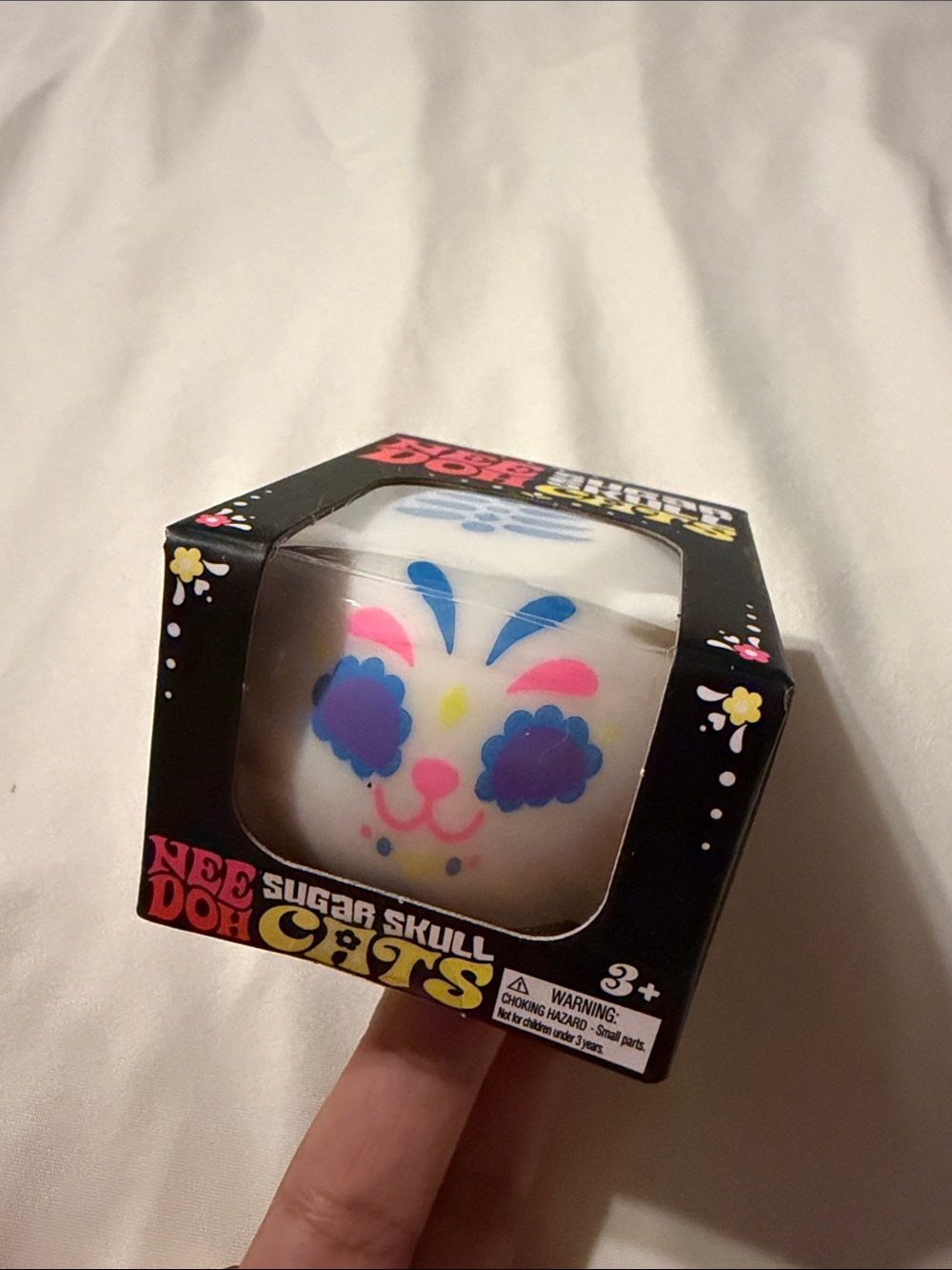 NeeDoh Sugar Skull Cats Squishy Toy - White with Blue & Pink Accents